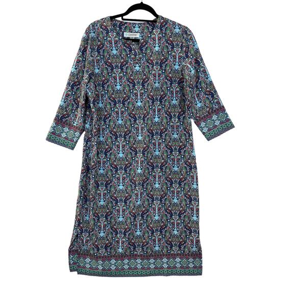 Coolibar Lightweight Midi Dress Medium UPF 50+ V-Neck 3/4 Sleeve Paisley - Picture 1 of 6